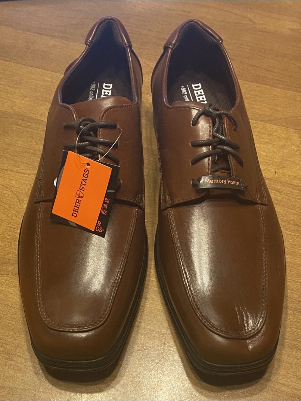 Deer Stags Men's Brown Memory Foam Lace-Up Dress Shoes